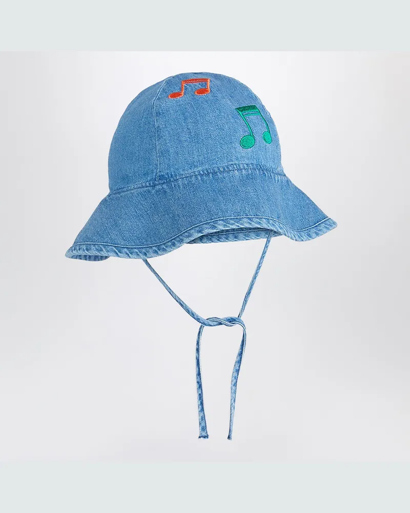 Mini Rodini Hellblauer Denim-Hut mit Musiknoten 