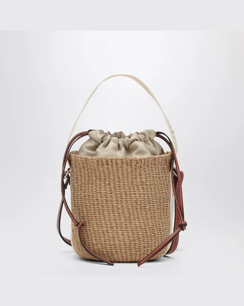 Chloé Kleine Bucket Bag Woody aus Raffia-Bast Weiß