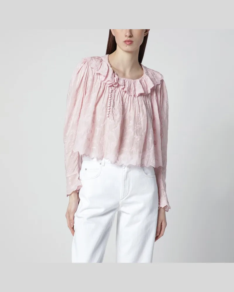 Isabel Marant Rosa Zelly-Bluse aus Baumwolle und Seide mit Volants Rosa