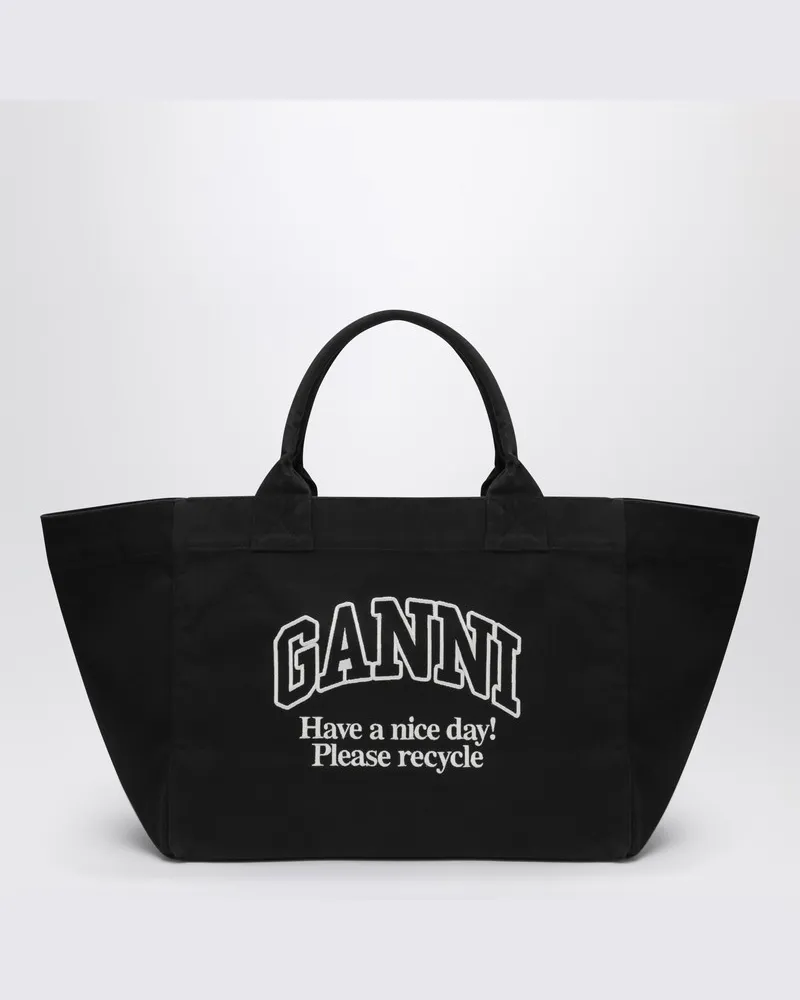 Ganni XXL schwarze Canvas-Tasche Violett