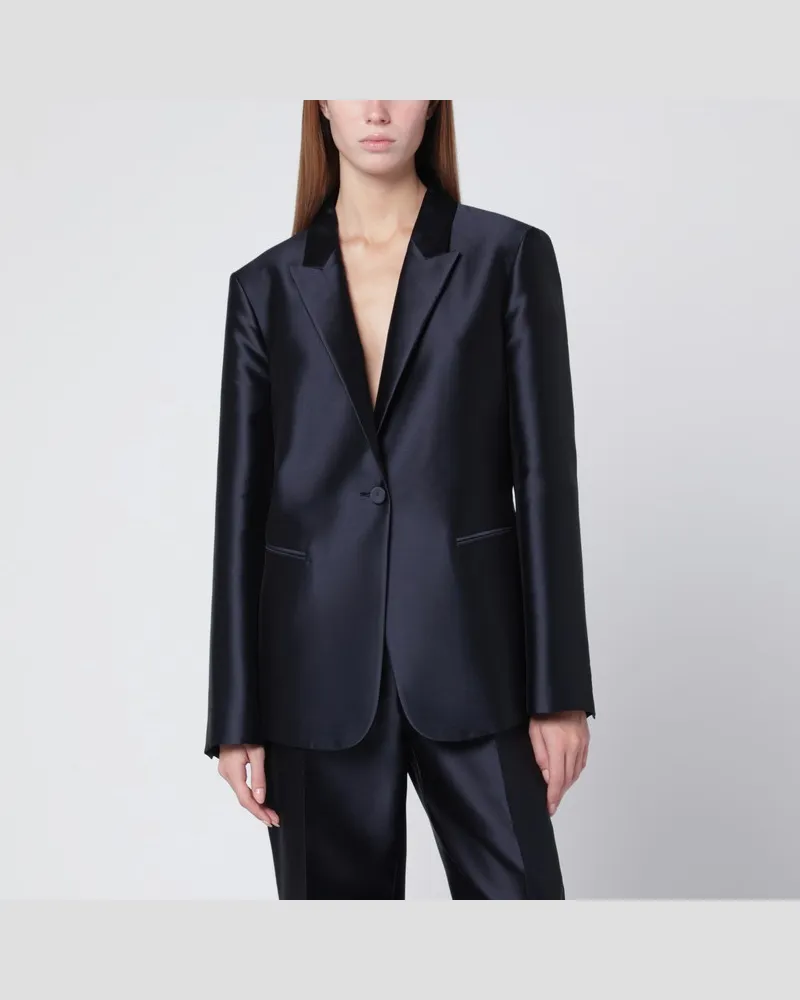 Alberta Ferretti Einreiher-Jacke aus glänzendem Seidenmix-Satin Blau