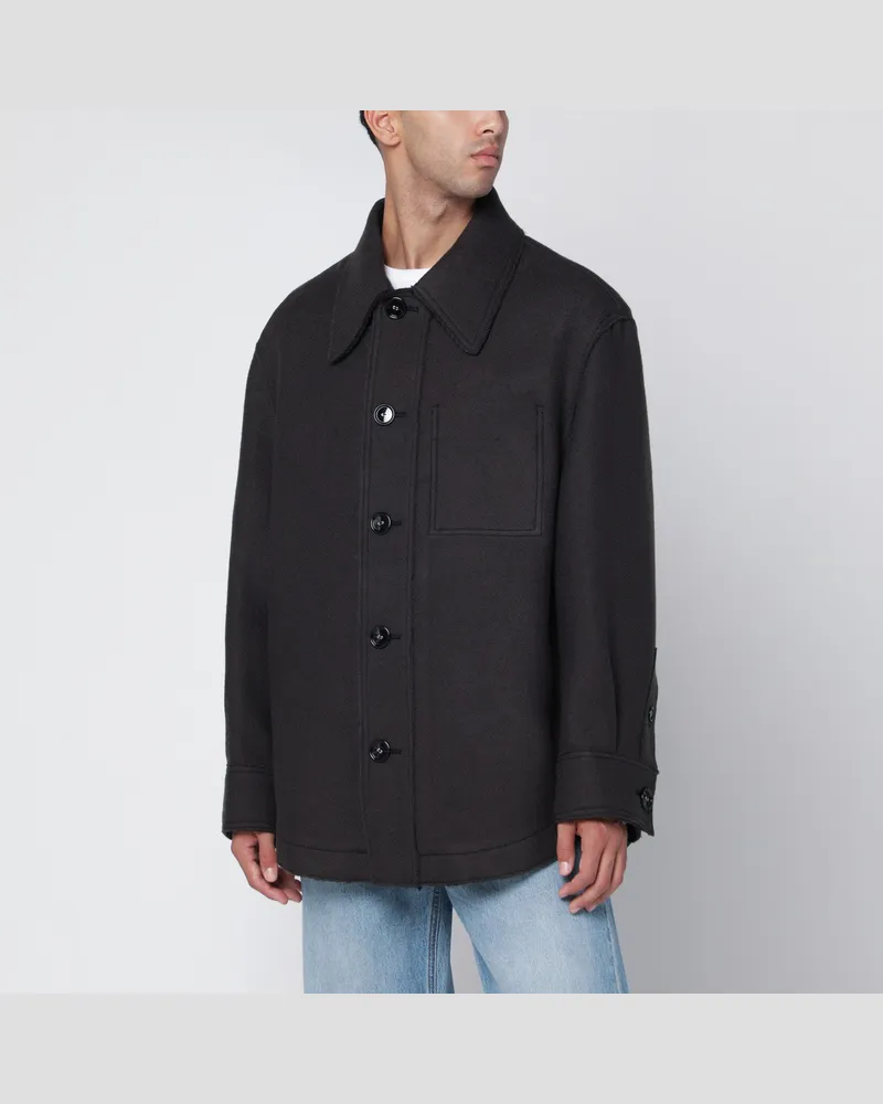 AMI Paris Anthrazitgraues Wollhemd mit Taschen Grey