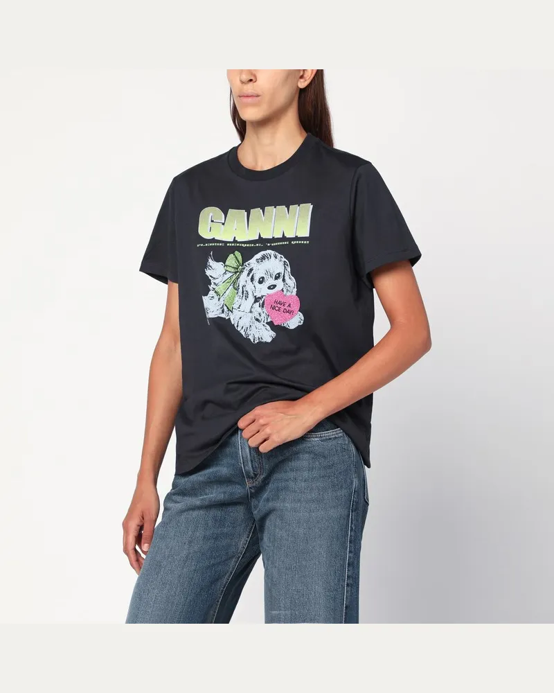 Ganni Dunkelgraues Puppy T-Shirt Violett