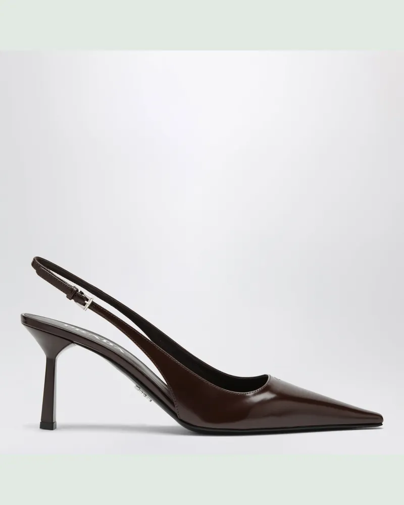 Prada Slingback-Pumps aus gebürstetem Leder in Burnt Brown