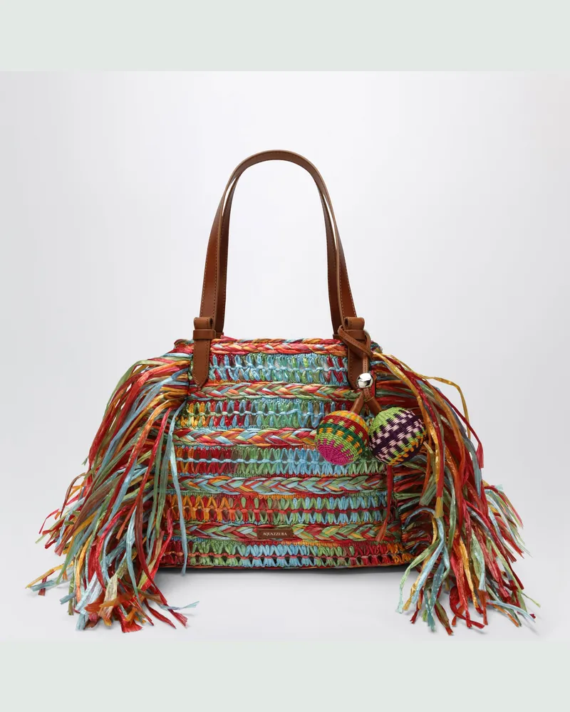 Aquazzura Trancoso Tote aus Raffia multicolor mit Leder Multicolor