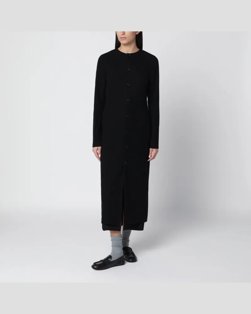 AURALEE Schwarzes langärmeliges Midikleid aus Wollmischung Black