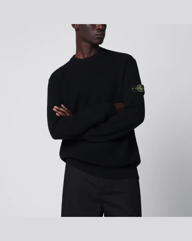 Stone Island Rundhalspullover aus schwarzer Wolle Black