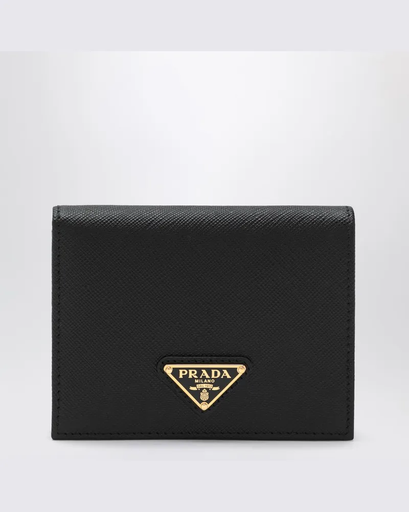 Prada Kleine schwarze Brieftasche aus Saffiano Schwarz