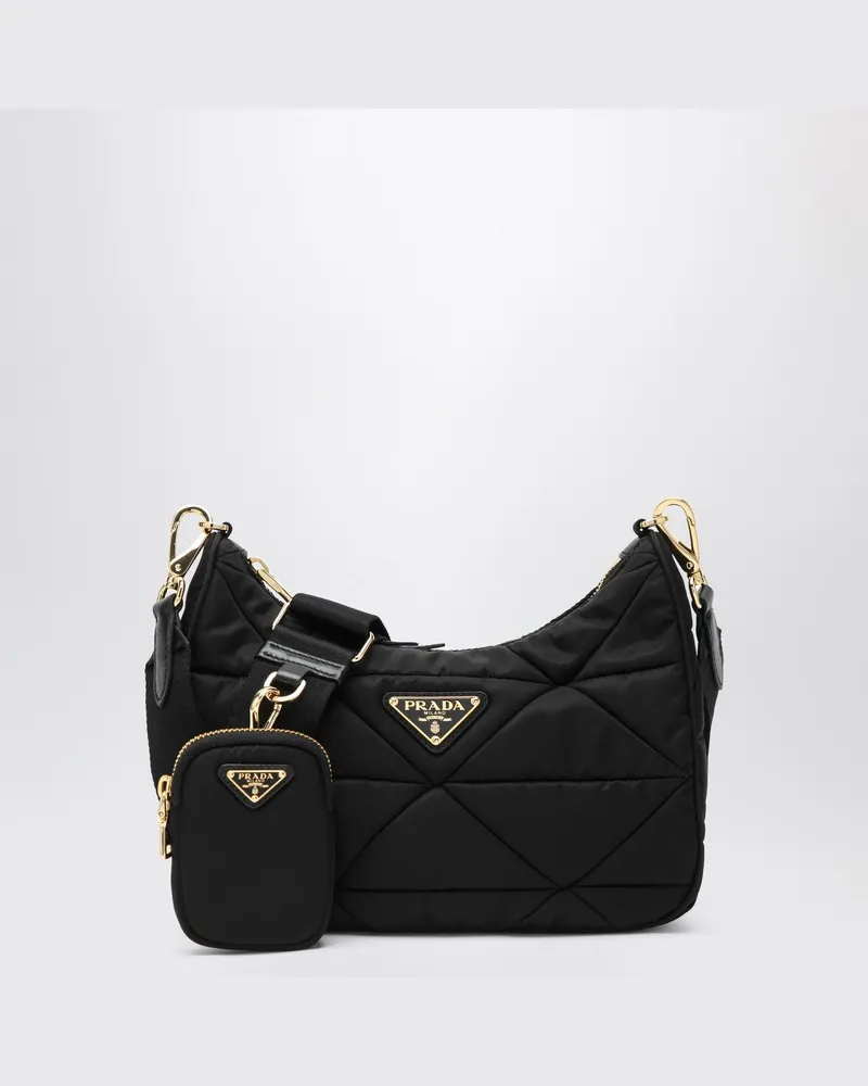 Prada Schwarze Schultertasche aus gepolstertem Re-Nylon Schwarz