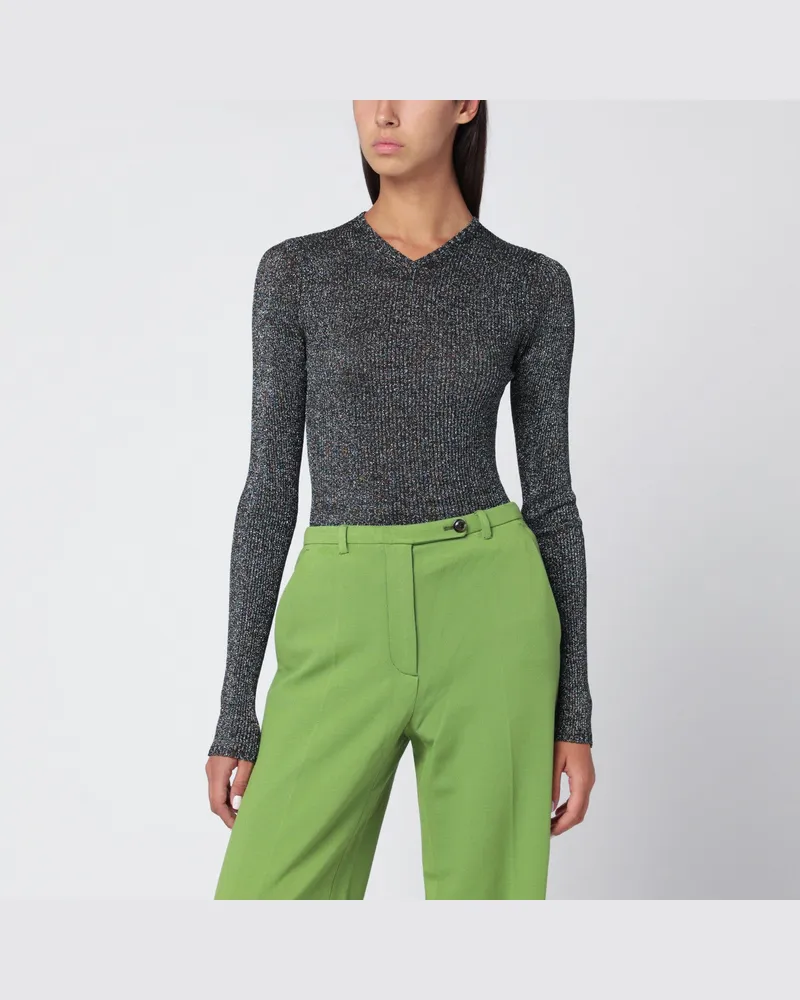 Miu Miu Graues langärmliges Shirt aus Lurex Multicolor