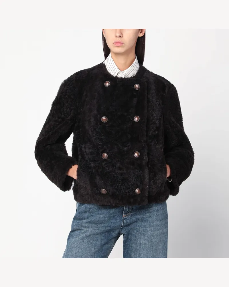Brunello Cucinelli Reversible Cropped Shearling Fuzzy Jacke Braun