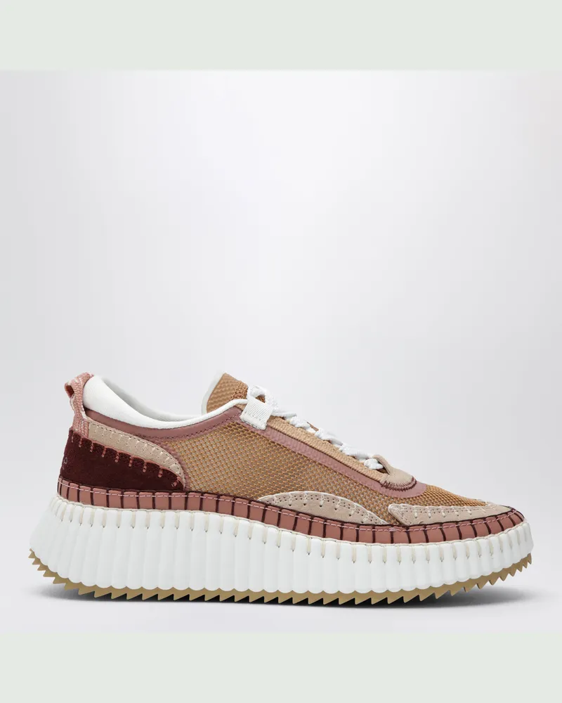 Chloé Nama Sneakers aus Kalbsleder und Textil in Braun/Rosa Brown