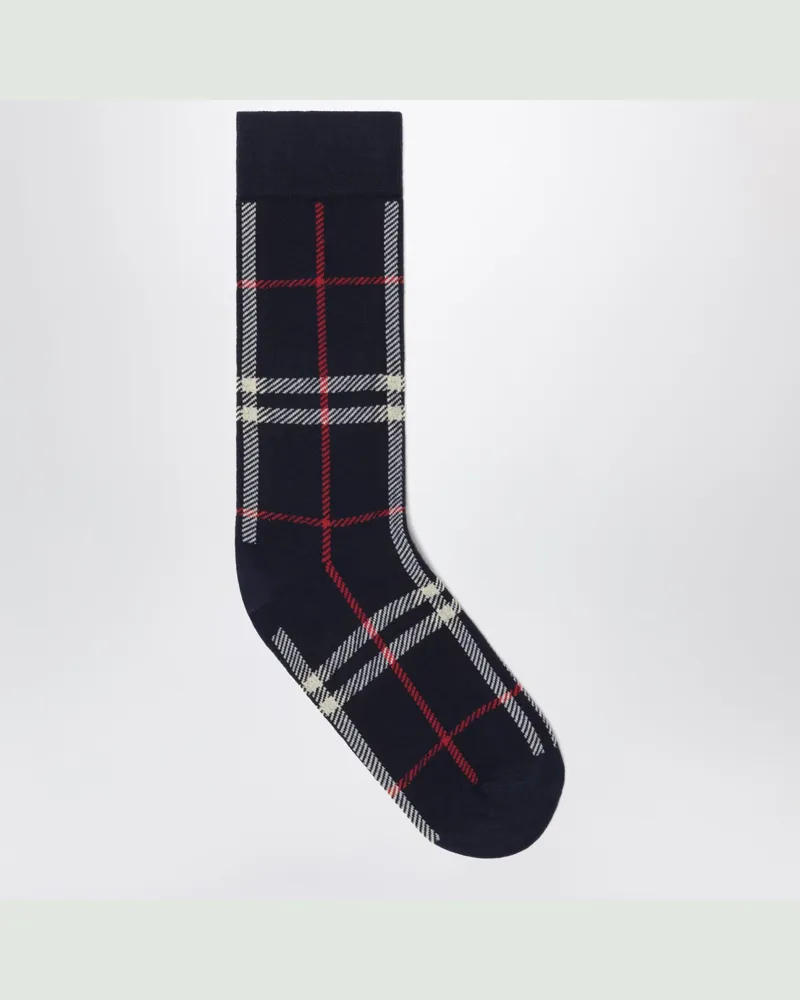 Burberry Blaue Socken mit Check-Muster aus Kaschmir-Baumwollmischung Blue