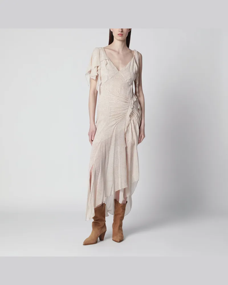 Isabel Marant Kleid Tylena aus Seidengeorgette mit Print in Ecru Beige