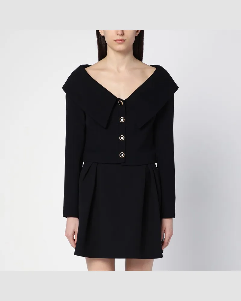 Alessandra Rich Schwarze Jacke Off Shoulder aus Wolle Schwarz