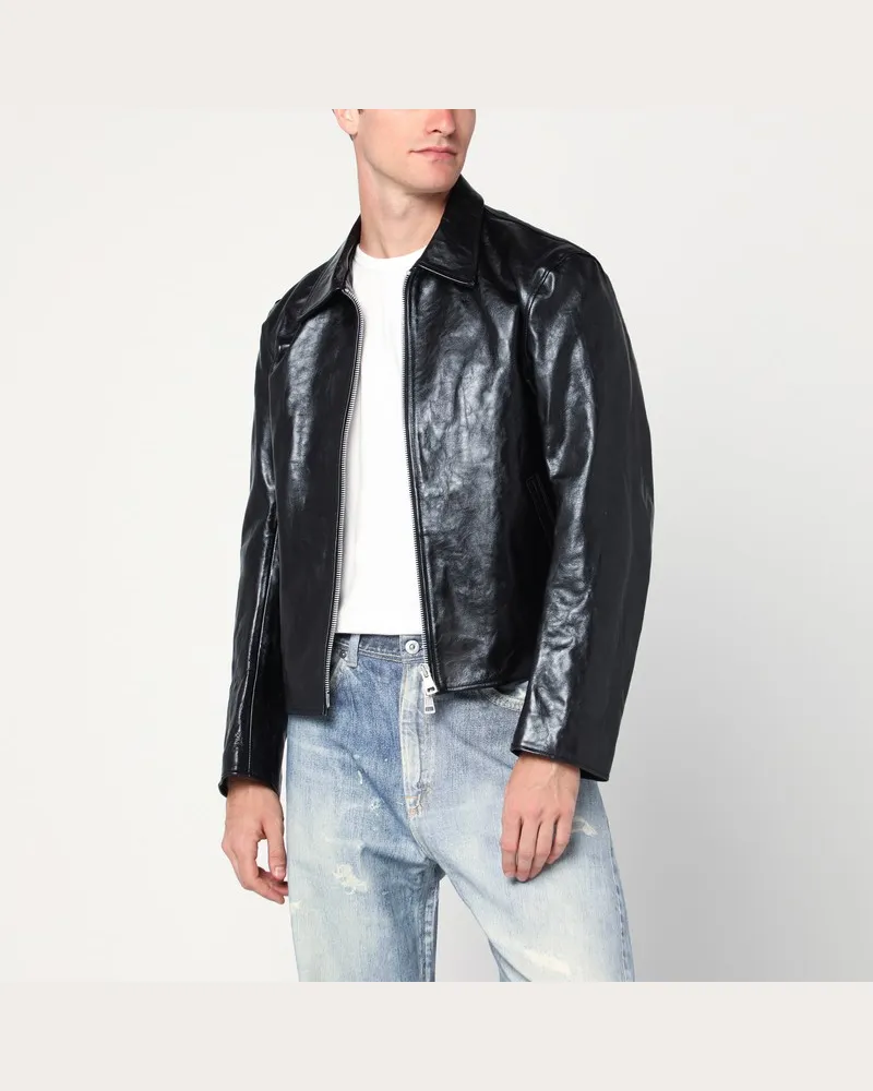 Our Legacy Schwarze Lederjacke mit Reißverschluss Schwarz