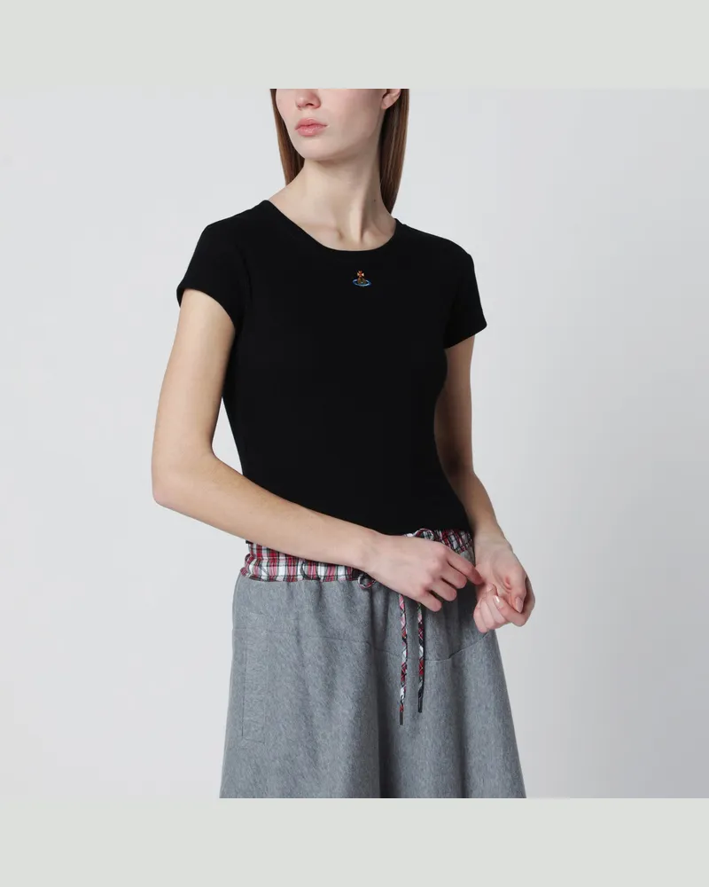 Vivienne Westwood Schwarzes Crop-T-Shirt mit Orb-Logo 
