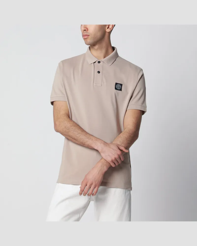 Stone Island Wüstenfarbenes Poloshirt mit Compass-Logo-Patch Beige