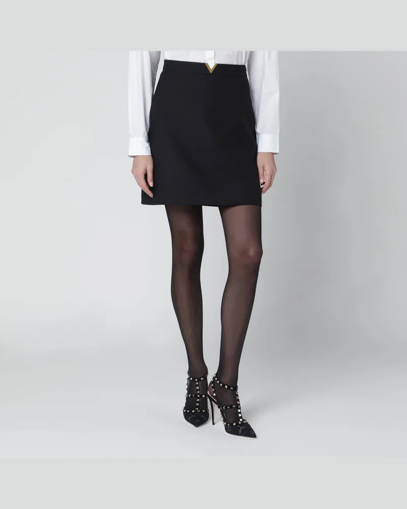 Valentino Garavani Schwarzer Minirock mit V-Gold-Detail 