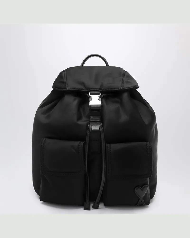 AMI Paris Marcel Kleiner schwarzer Nylon-Rucksack Black