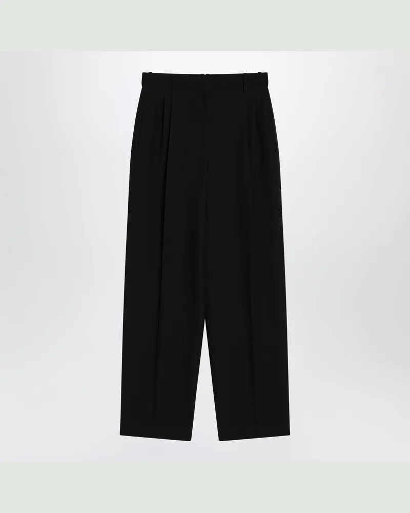 The Row Lilas Hose in schwarzer Wolle und Leinen Black