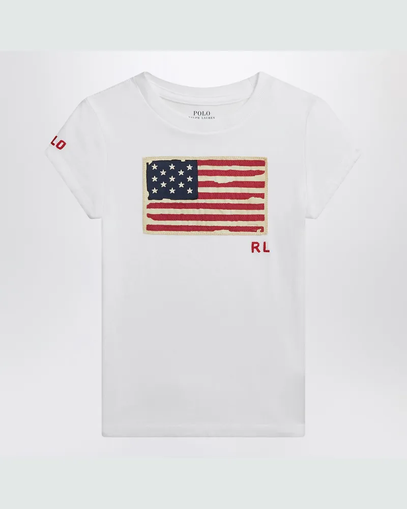 Ralph Lauren weiße Trikot-T-Shirt mit Flagge White