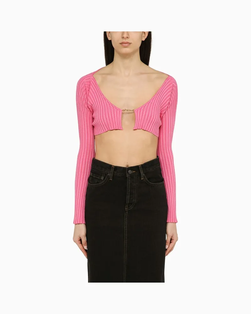 Jacquemus Rosa Cropped Strickjacke La Maille Pralu Rosa