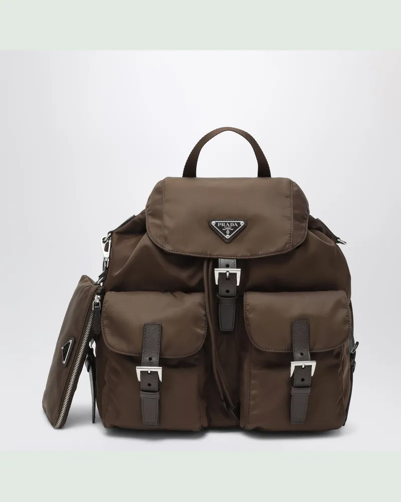 Prada Rucksack aus Re-Nylon und Saffiano in Braun mit Pouch Brown