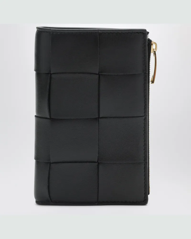 Bottega Veneta Mittelgroßes schwarzes Bifold-Portemonnaie Cassette Black
