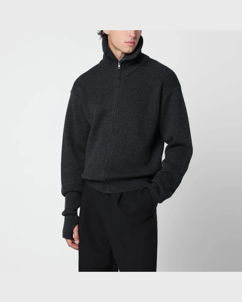Christophe Lemaire Grauer Mélange Cardigan mit Reißverschluss aus Schurwolle Black
