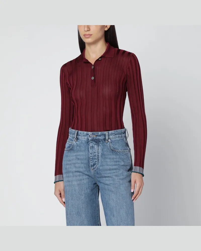 Etro Geripptes Poloshirt in Bordeaux Rot