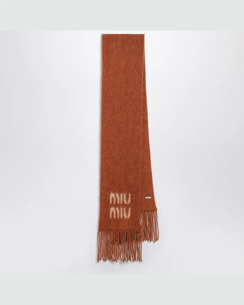 Miu Miu Rostfarbener Mohairmix-Schal mit Logo Brown