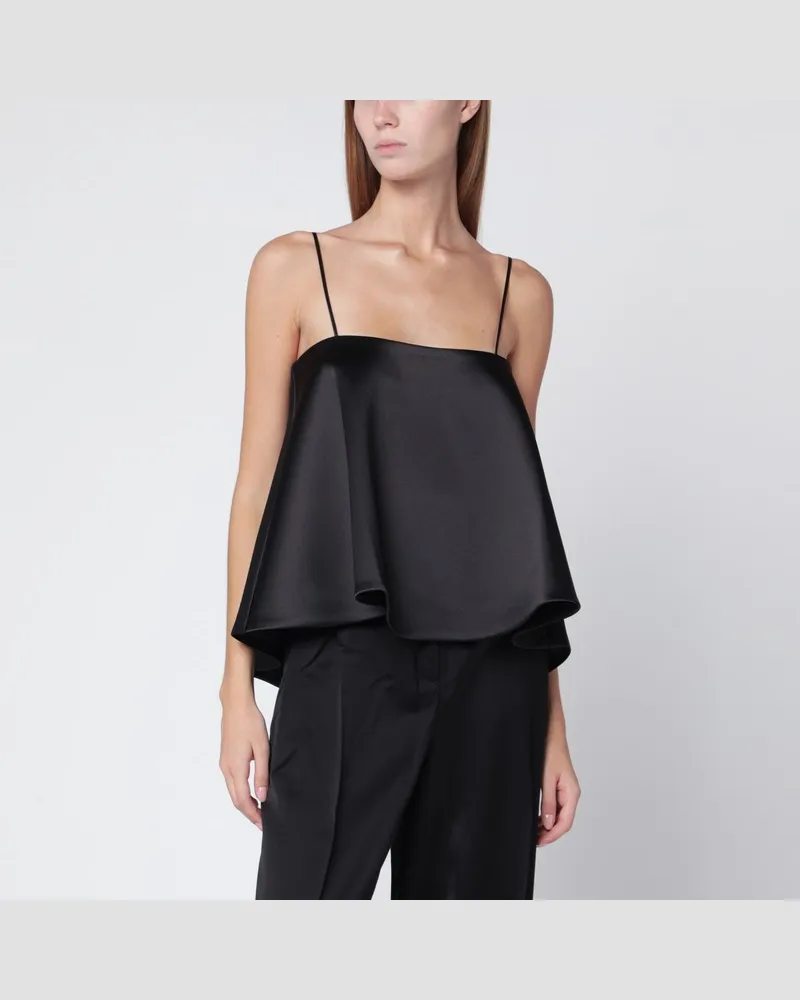 Róhe Schwarzes Satin-Top mit Schößchen Schwarz