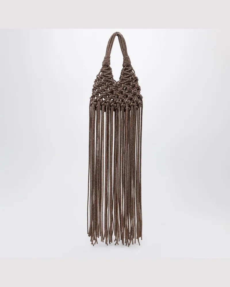 HIBOURAMA Vannifique Mini-Topas-Tasche mit Kristallen und Fransen Metallisch