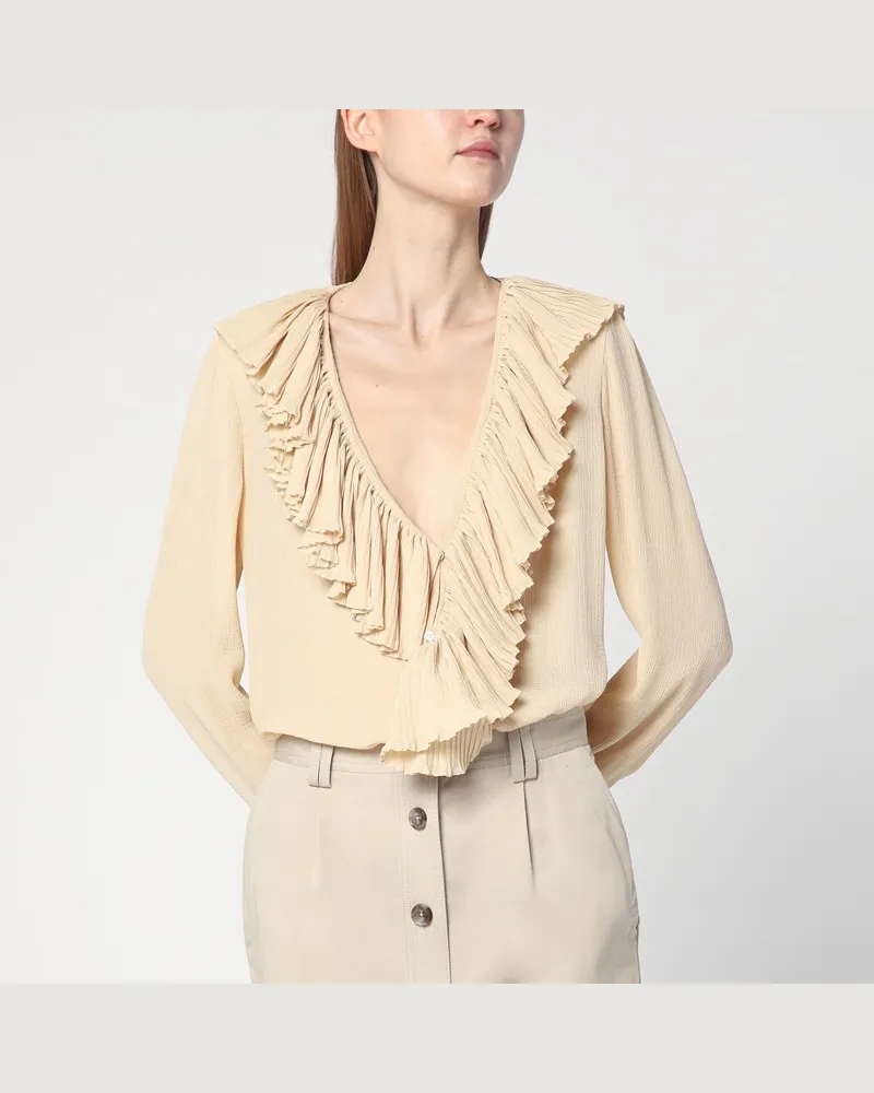 Saint Laurent Beige Rüschenbluse aus Seide Beige