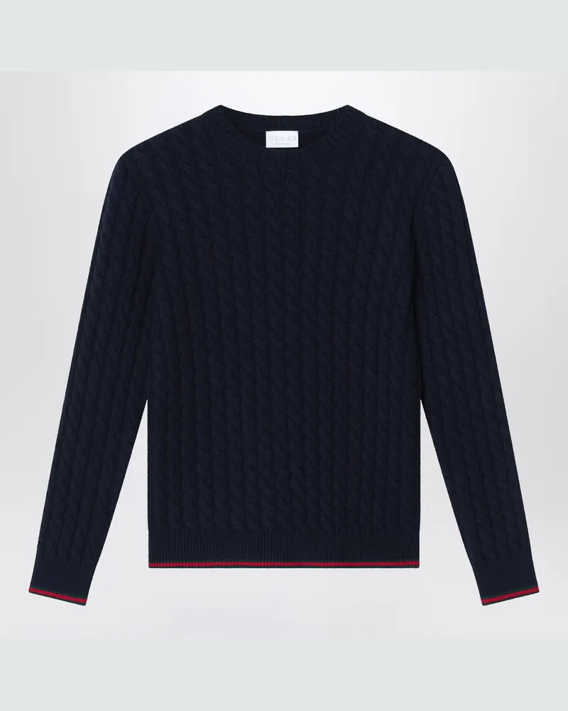 Gucci Blauer Zopfmuster-Pullover aus Wolle Blue
