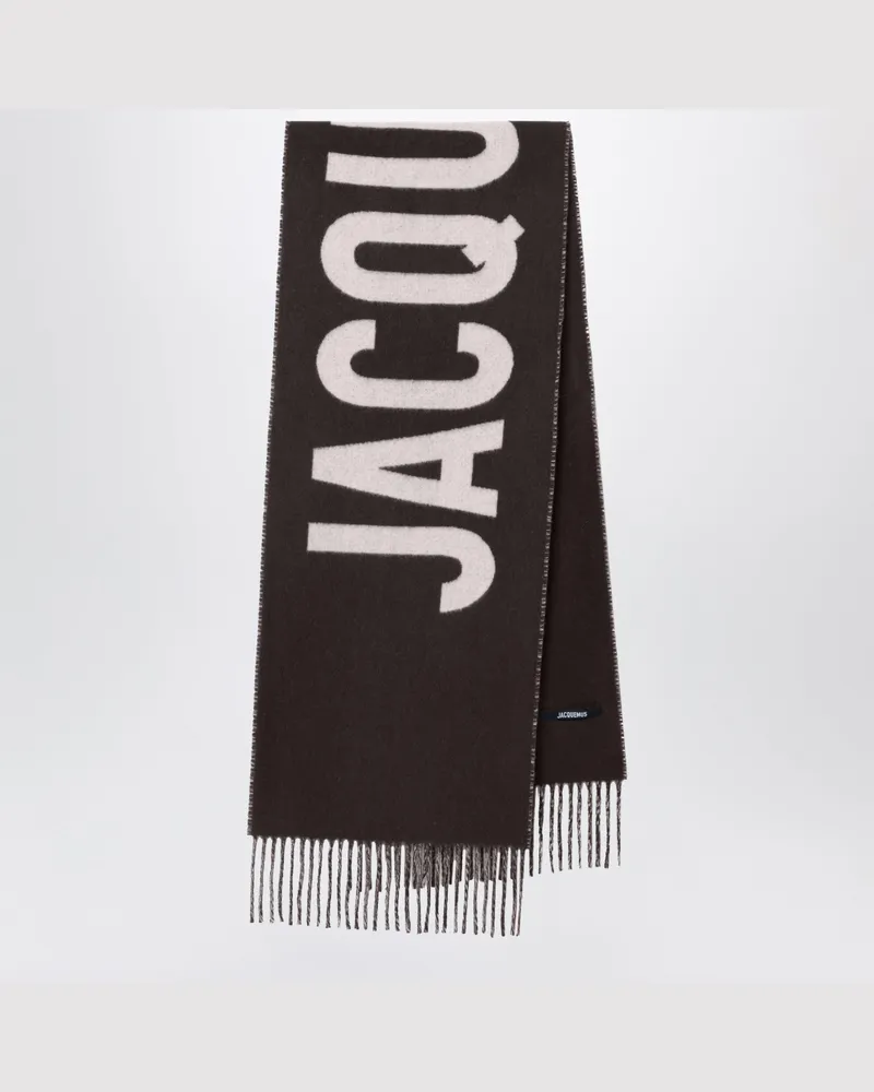 Jacquemus Dunkelbrauner Wollschal mit Logo Brown