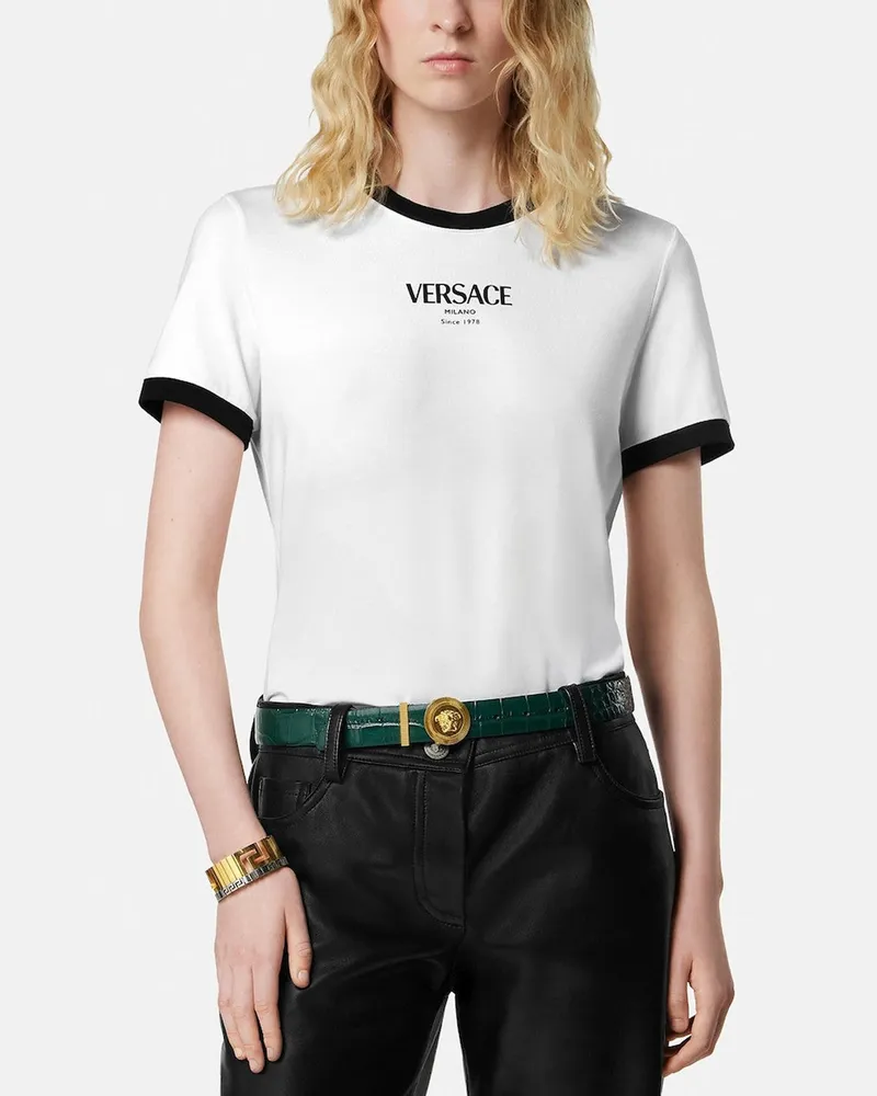Versace Stretch-T-Shirt aus Viskosejersey in Weiß/Schwarz White