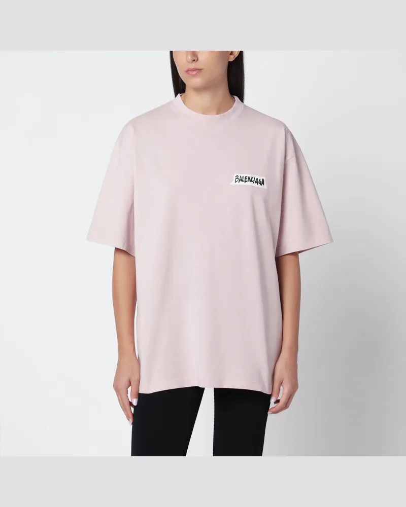 Balenciaga T-Shirt aus Baumwolle mit rosa Masking Tape-Motiv Pink