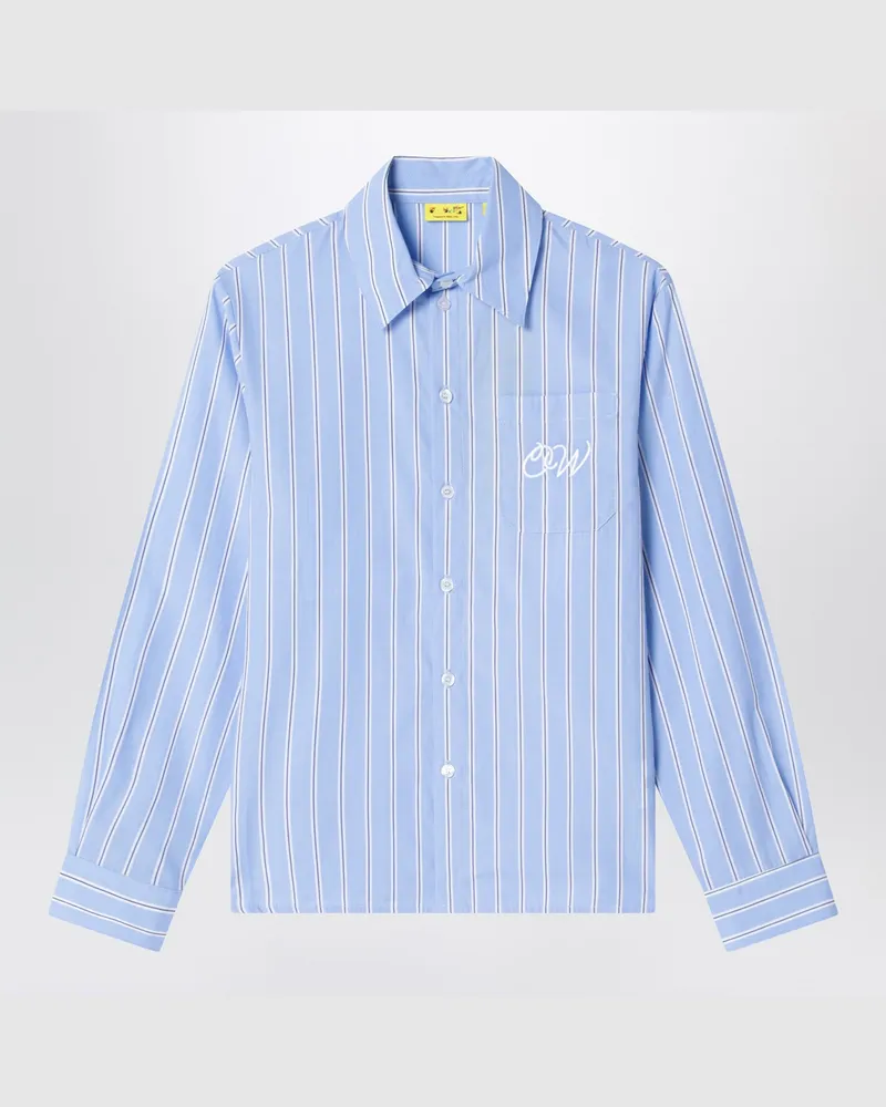 OFF-WHITE Hellblau gestreiftes Baumwollhemd Blue
