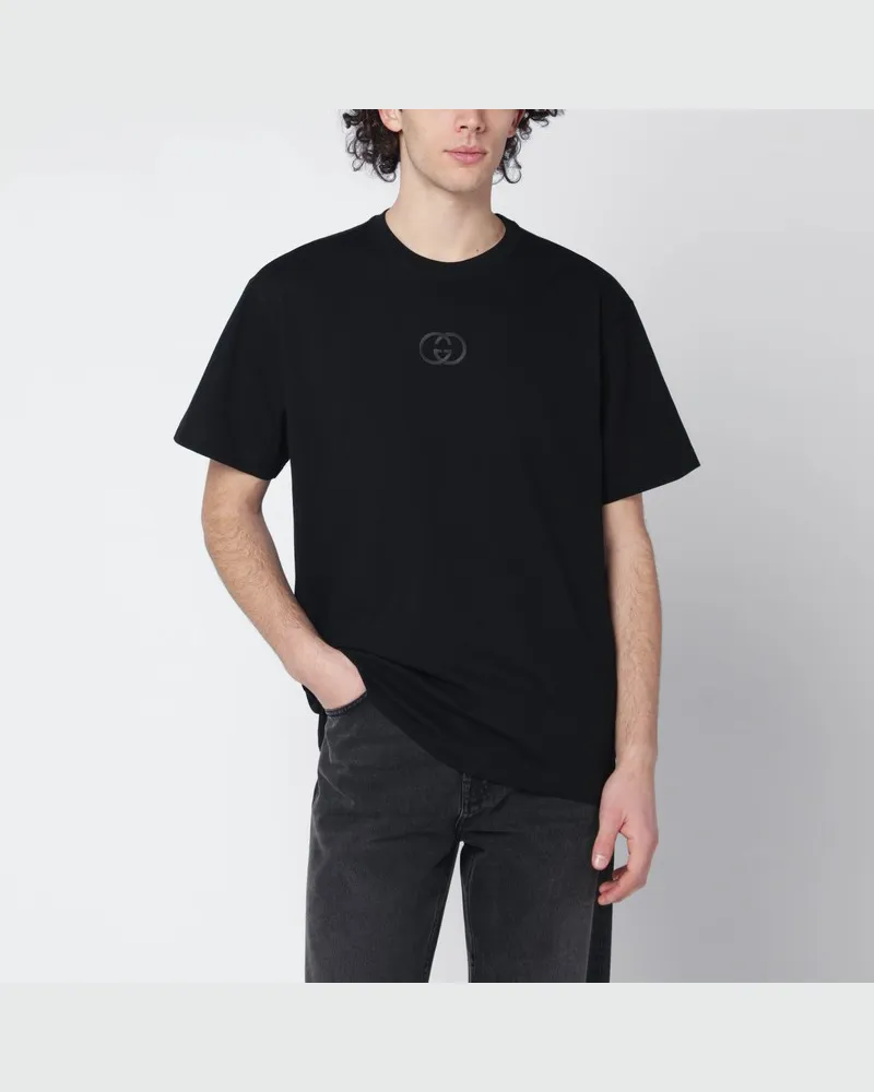 Gucci Schwarzes Baumwolljersey-T-Shirt mit Stickerei Schwarz