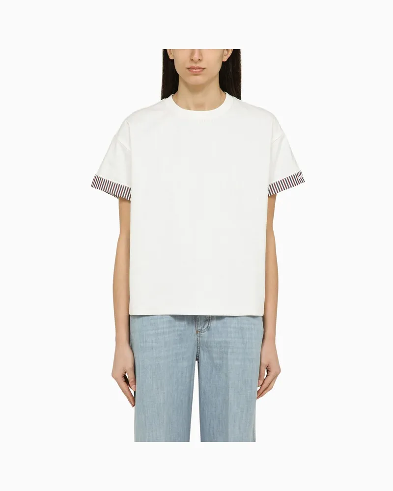 Bottega Veneta Weißes Baumwoll-T-Shirt mit Rundhalsausschnitt und Stickerei Weiß