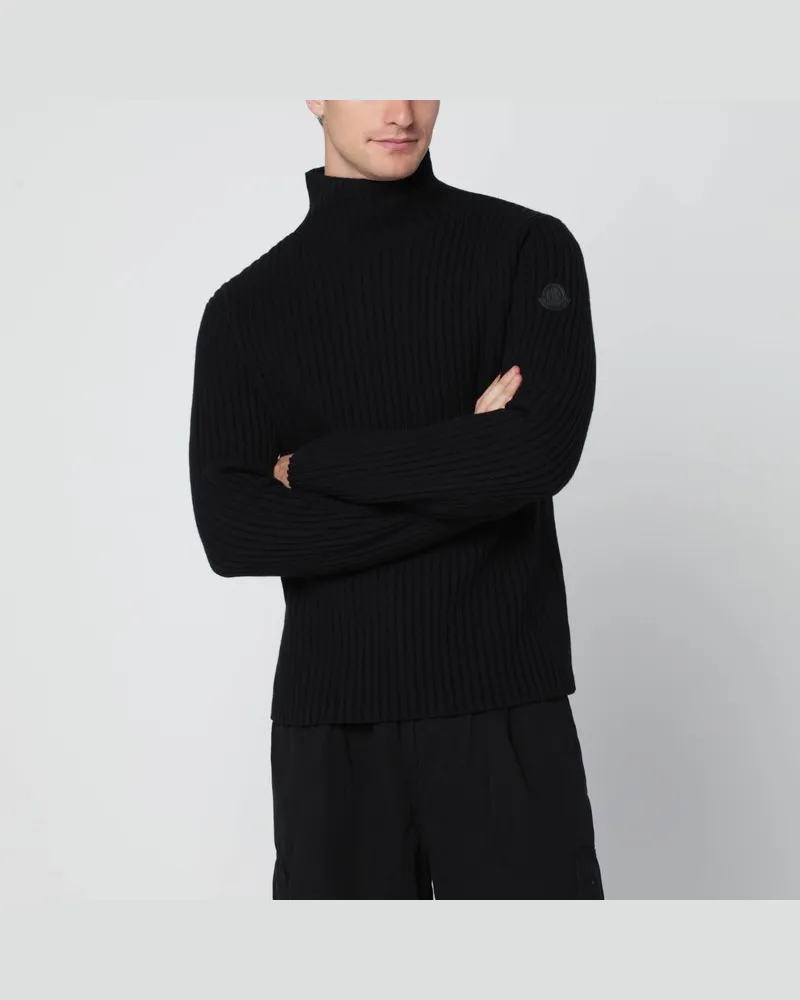 Moncler Schwarzer Rollkragenpullover aus Wolle und Kaschmir Schwarz
