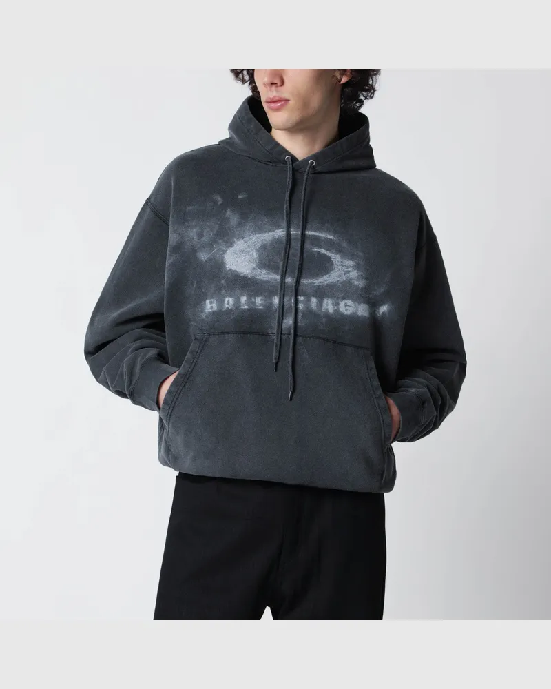 Balenciaga Schwarzer ausgebleichter Crayon-Loop Oversize-Hoodie Black