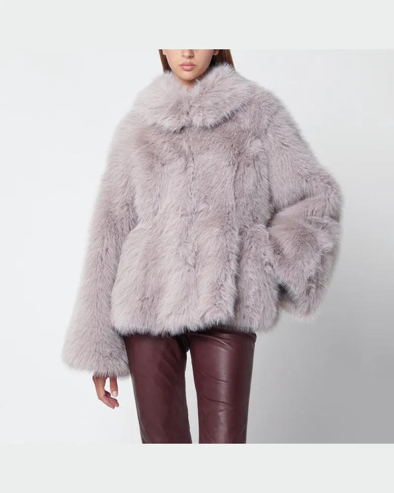 ROTATE Birger Christensen Kurze, ausgestellte graue Kunstpelzjacke Grey