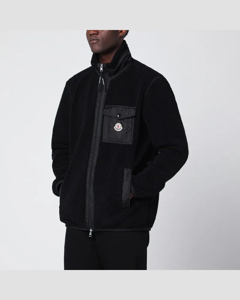 Moncler Schwarzer Fleecepullover mit Reißverschluss Schwarz