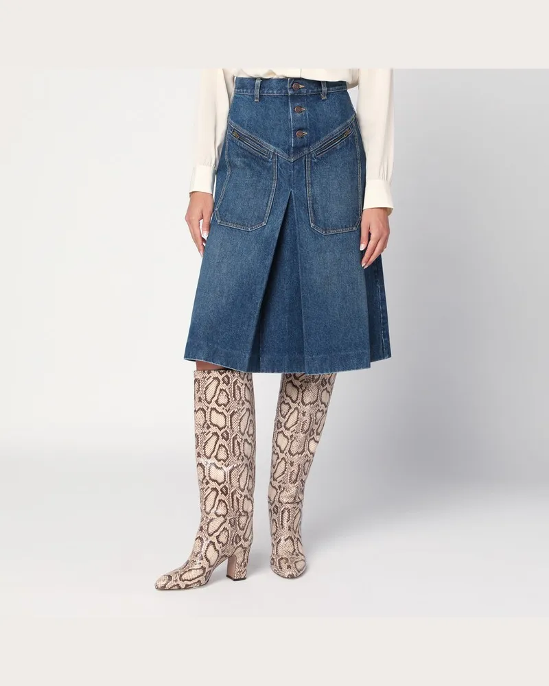 Chloé Knielanger Rock aus verwaschenem blauem Denim Blau
