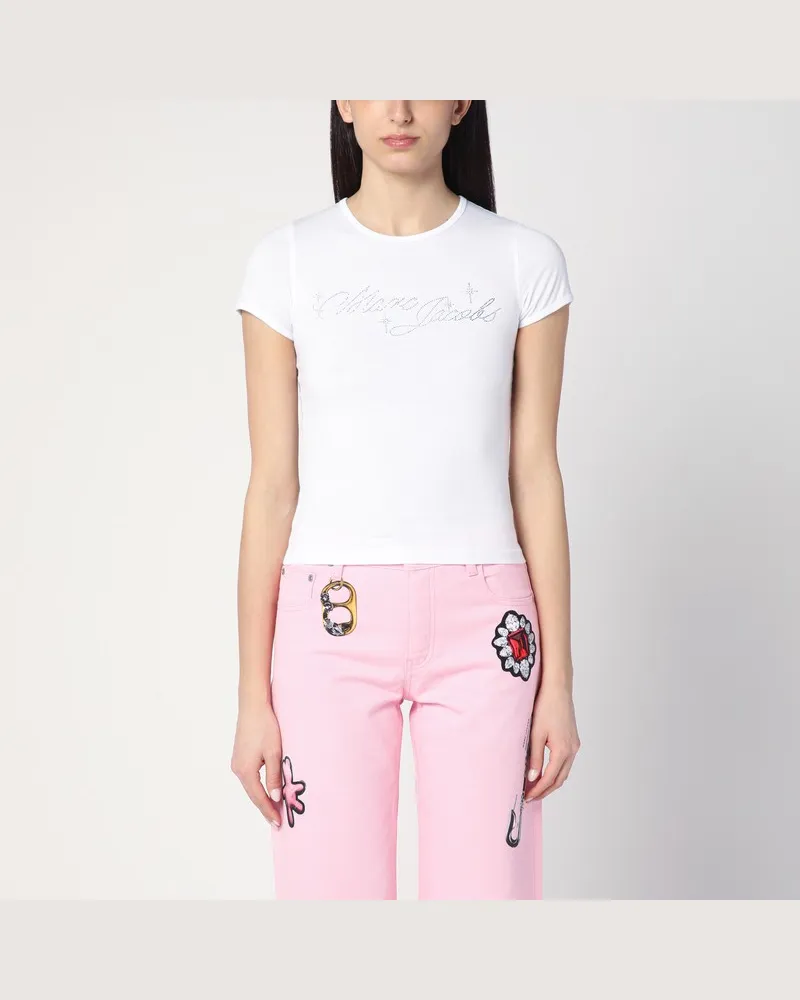 Marc Jacobs Weißes T-Shirt mit Logo und Mikro-Kristallen Weiß