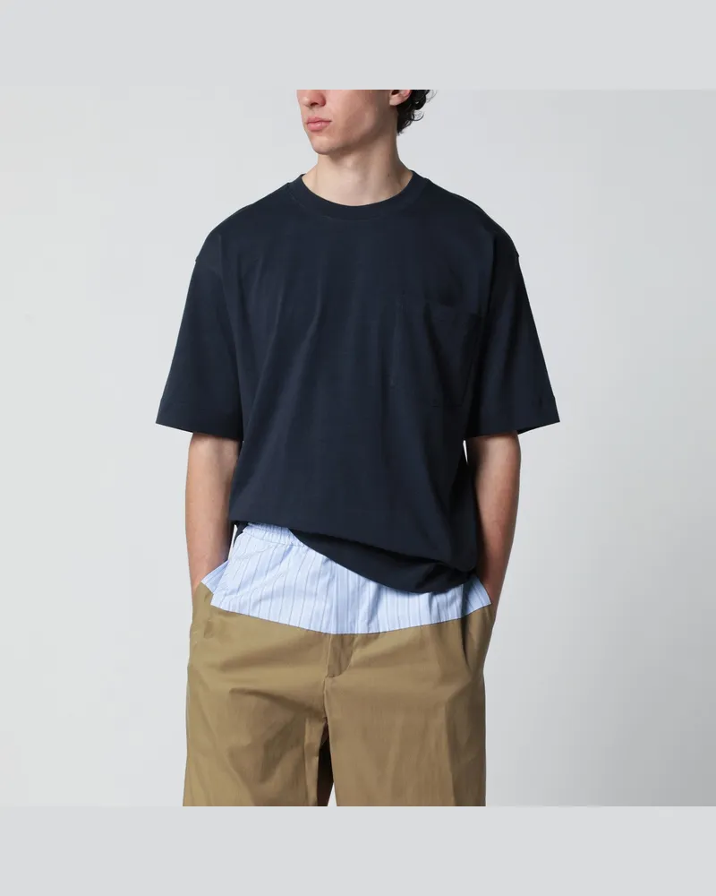 Dries van Noten Navyblaues Baumwoll-T-Shirt Blue