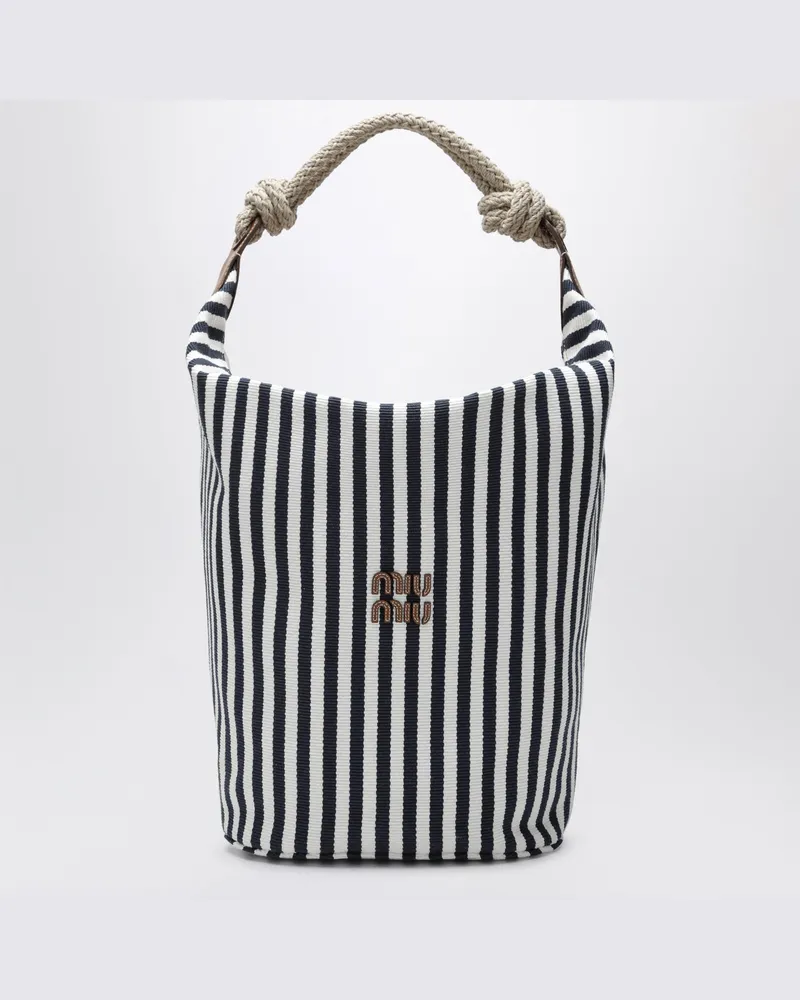 Miu Miu Gestreifte Canvas-Tasche in Blau/Cognac Blue